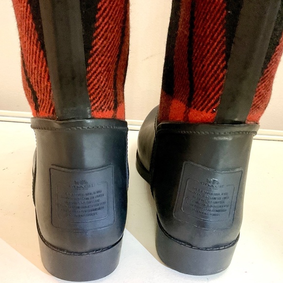 Coach Tristee Back Lace Up Fleece Lined Buffalo Plaid Rain Rubber Boots Size 10B - Picture 14 of 16